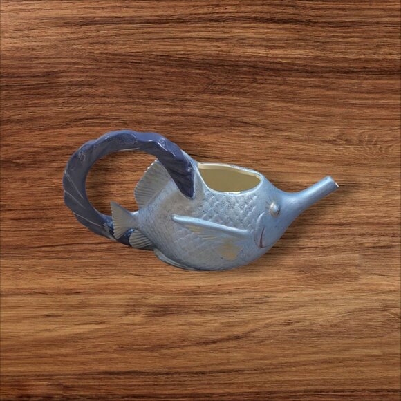 Fish Pitcher teapot beach ocean theme blue  no lid  Whimsical novelty - Picture 1 of 7